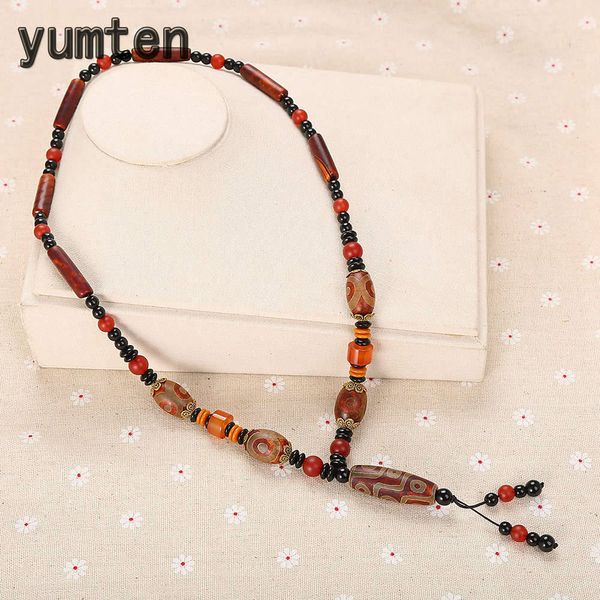 

yumten tibetan dzi beads necklaces agate stone chain beaded jewelry religious women buddhism accessories bead chain black spacer, Silver