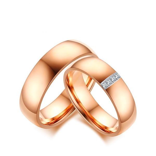 

розовое золото цвет мода простой любовника драгоценный камень циркон кольцо из нержавеющей стали кольца ювелирные изделия подарок для девоче, Silver