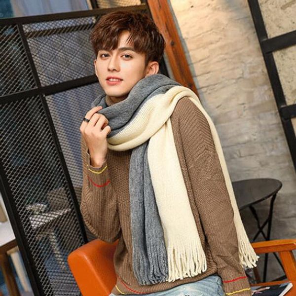 

scarf man winter new style joker korean version of simple men's scarves knitted wool scarf students long young, Blue;gray