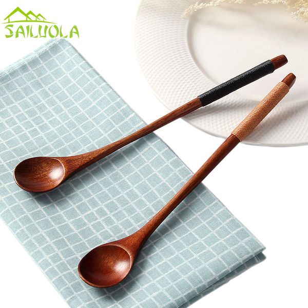 

2pcs/lot wooden spoons small long handled spoon kids spoon wood dessert spoon, wooden utensils kitchen accessories