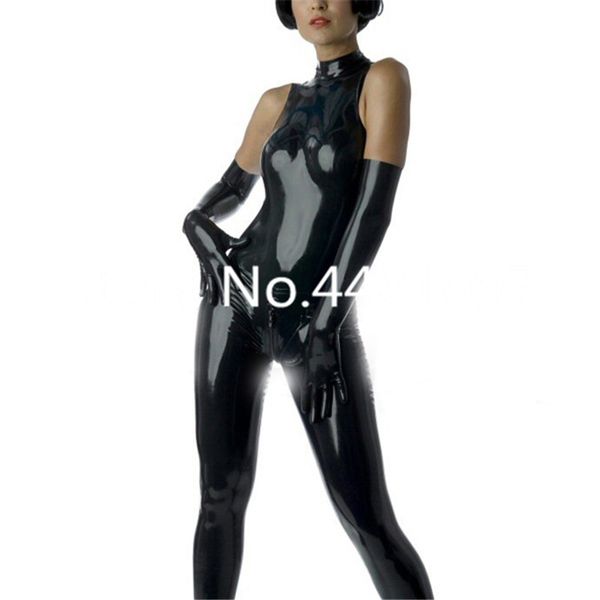 

sleeveless latex catsuit black tight leotard for women back zip latex costumes(no gloves