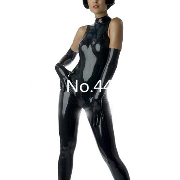 Catsuit in lattice senza maniche Body stretto nero sexy per le donne Costumi in lattice con zip posteriore (senza guanti)