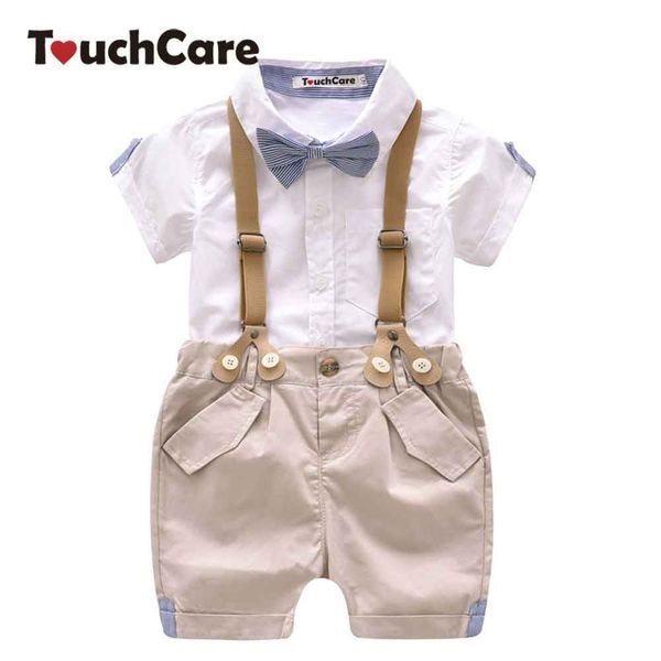 

baby boys 2 pcs clothing set summer infant shirt pants suit formal wedding party costume with tie toddler suspender trouser set y1893005, White