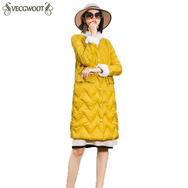 

2018 new autumn pocket fashion slim down coats women long lightweight down jacket female yellow simple outwear hp377, Black