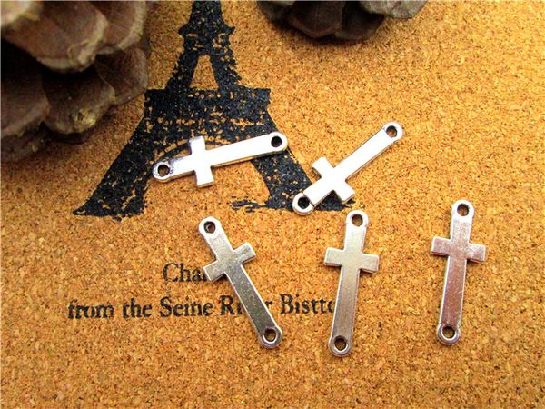 

105pcs-cross charms, antique silver sideways mini cross charm / pendant connector 26x10mm, Bronze;silver