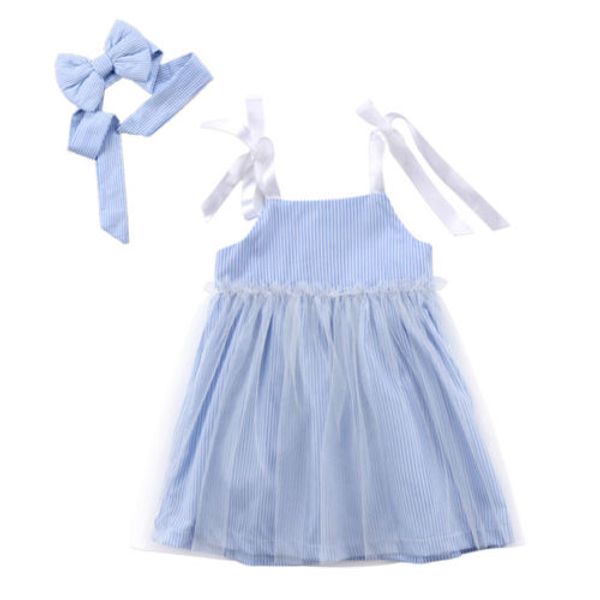 

pudcoco 2pcs princess baby girls dresses newborn kids baby striped lace tulle dress sleeveless clothes summer blue 0-4t, Red;yellow
