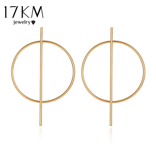 

17km gold color geometric circle round hoop earrings for women brincos 2017 steampunk style women party jewelry accessories, Golden;silver