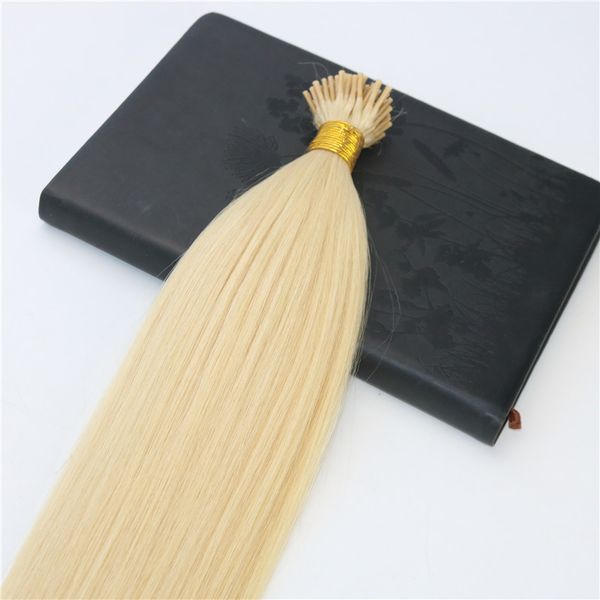 

i-tip brazilian hair extensions blonde 100strands 613# light blonde brazilian straight human hair extensions no shedding no tangle