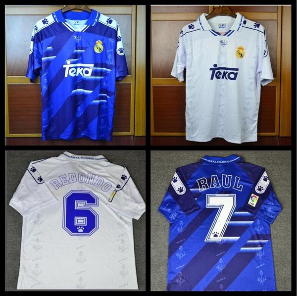 

vintage class 94 95 96 retro soccer jersey real madrid #7 raul #9 zamorano 6 redondo1994 1995 1996 football shirts camisetas futbol, Black;yellow