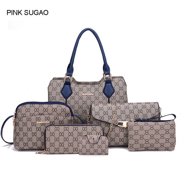 

Pink sugao designer handbags high quality women 2018 new style 6 pcs/set 5color pu leather Sac à main tote bag crossbody shoulder bag purse