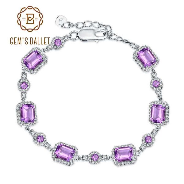 

gem's ballet natural amethyst bracelet for women wedding fine jewelry 925 sterling silver gemstone bracelets & bangles 10.5ct, Golden;silver