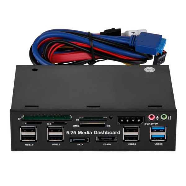 Freeshipping Hot Multifuntion 5,25 Zoll Media Dashboard Kartenleser USB 2.0 USB 3.0 20 Pin e-SATA SATA Frontplatte