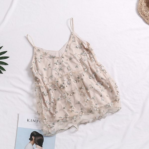 

2018 new summer lady women sweet flower embroidered spikes and crop tops thin strap, White