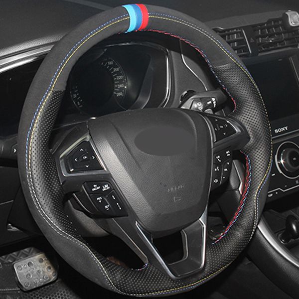 Black Genuine Leather Suede Diy Hand Stitched Car Steering Wheel Cover For Ford Fusion Mondeo 2013 2014 Edge 2015 2016 Superior Superskin Steering