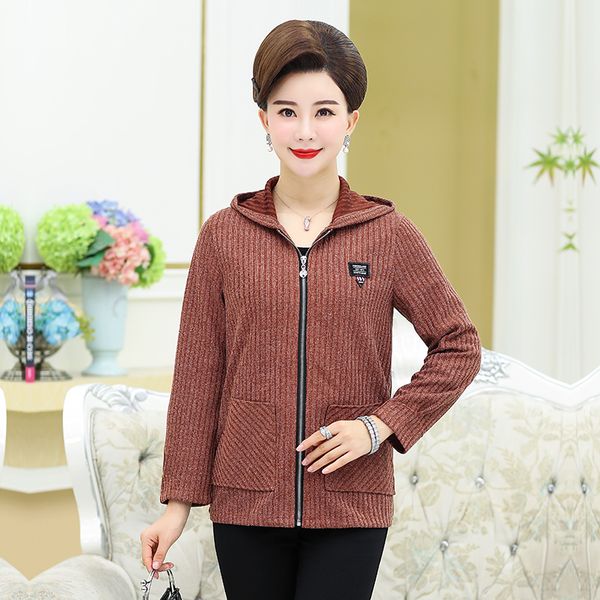 

plus size 5xl hooded jackets and coats for women 2018 autumn new middle age mother outwear casual women knitted zipper cardigan, Black;brown