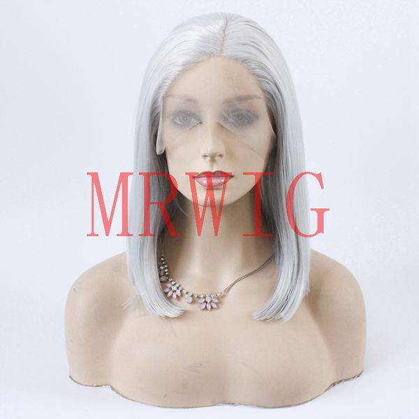 

mhazel real hair silver gray hair short synthetic bob wig 12in for lady middle part 150%denstiy 230g, Black