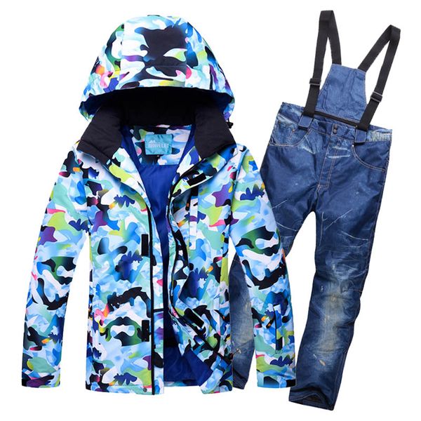 

male ski suits waterproof breathable men's snow jacket pants thermal cotton-padded snowboard suit men ski jacket for cold winter