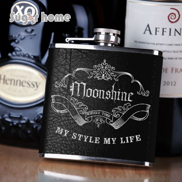 

mealivos portable 6 oz stainless steel hip flask drinkware alcohol liquor whiskey bottle silver stamp leather wrapped gifts