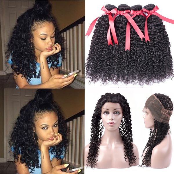 

beaudiva hair pre plucked 360 lace frontal with bundle peruvian curly wave human hair bundles with closure unprocessed virgin hair 4pcs/lot, Black;brown