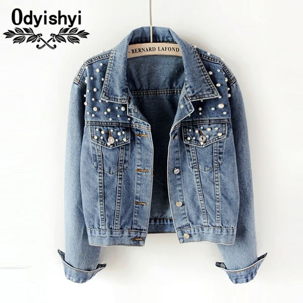 

autumn korean wild beaded loose long sleeve denim jacket women jackets jeans student short cotton denim coat female hs416, Black;brown
