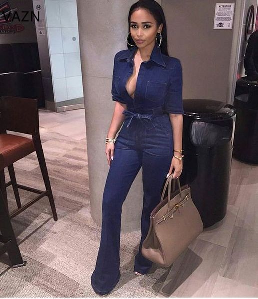 

vazn 2018 fashion ladies short sleeve bodycon costume notched women long jumpsuits night club rompers sy0425, Black;white