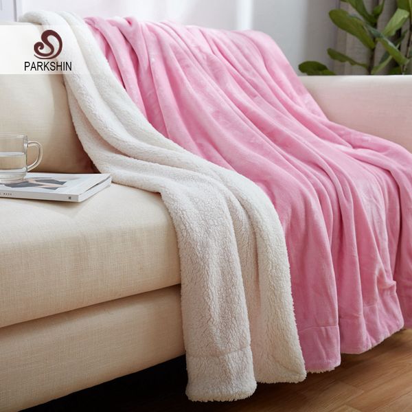 

parkshin pink and white elegant blanket comfortable throws coral fleece bedspread for sofa/bed/home cover 1pcs blanket 3 size