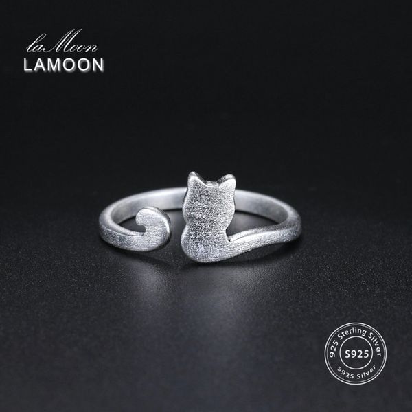 

lamoon cute wire drawing 5*8mm little cat 925-sterling-silver adjustable ring s925 fine jewelry creative gift for girl lmry002, Golden;silver