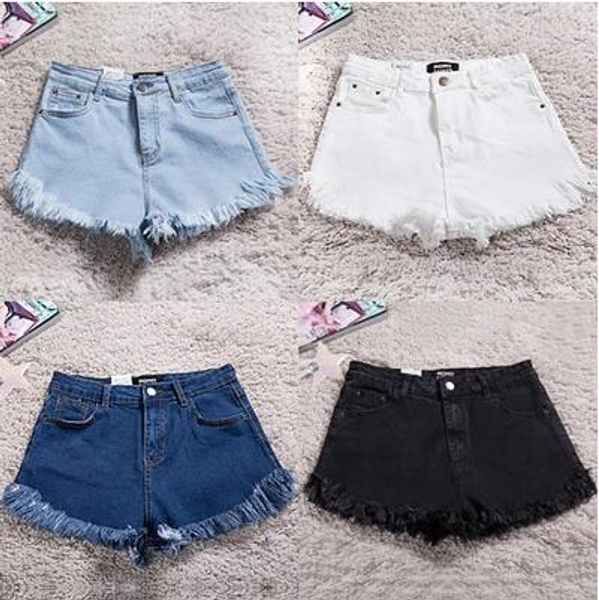 

women's new high elastic waist cultivate one's morality big yards of black and white flash tassel shorts han edition short jeans, White;black