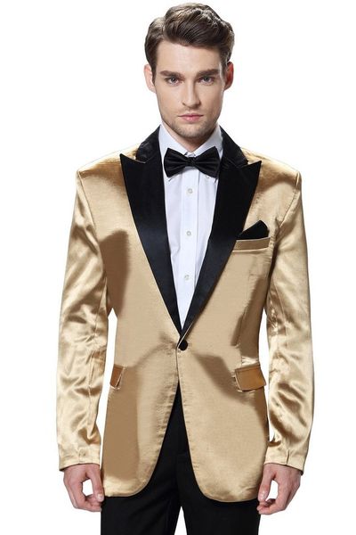 Neue Mode Shiny Gold Bräutigam Smoking Trauzeugen Tragen Ausgezeichnete Männer Business Aktivität Anzug Party Prom Anzug (Jacke + Hosen + fliegen) NO: 105