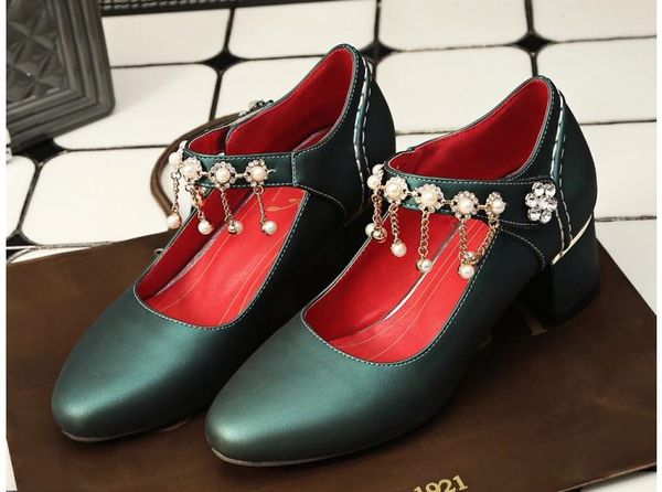 

send women's shoes coarse heel middle heel single shoes wedding shoes, Black