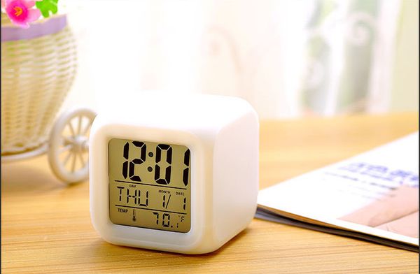 

led 7color digital backlight timedate temperature display sensor luminous lazybones alarm clock repeating snoozelight-activated