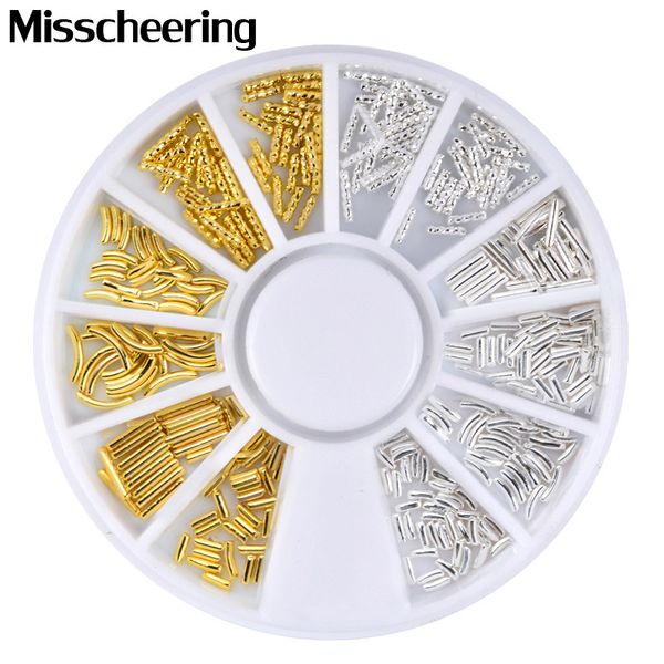 

1 wheel gold sliver 3d nail art rivets studs straight curve designs alloy nail rhinestones for diy charm tools supplies, Silver;gold
