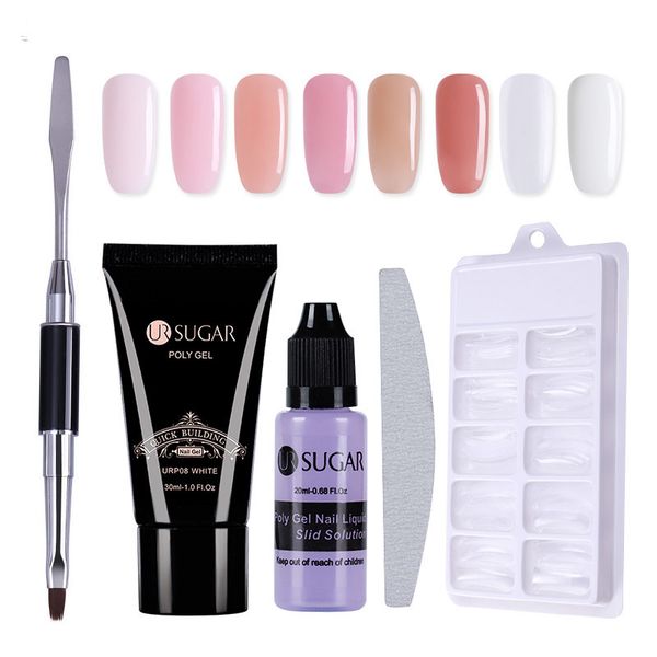 

ur sugar poly gel set 30ml quick building finger extension camouflage uv led builder gel nail art tips brush tools kit 5pcs diy, Red;pink
