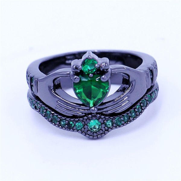 4 Farben Claddagh-Ring Geburtsstein-Schmuck Ehering-Set für Frauen 5A Zirkon Cz Schwarzgold gefüllter weiblicher Party-Ring