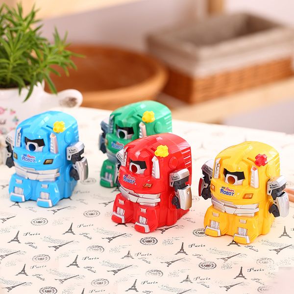 

4 pcs/lot mini robot pencil sharpener children safe mechanical sharpeners stationary office accessoris school supplies a6770