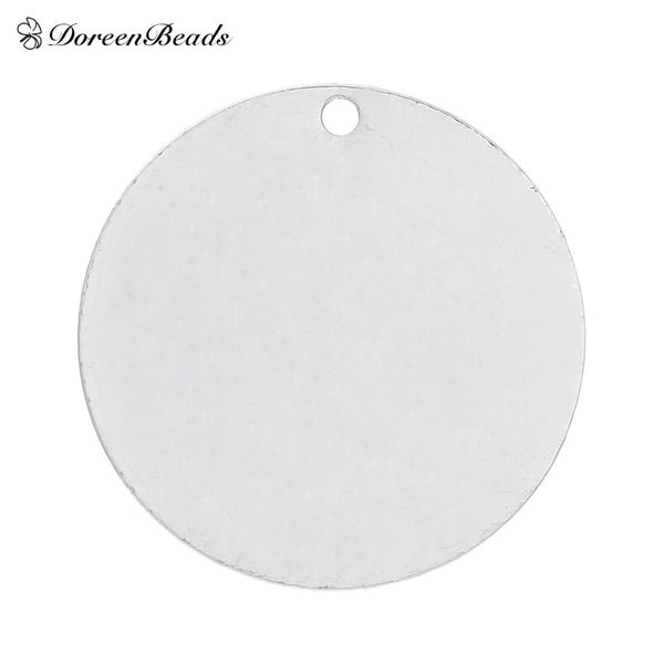 DoreenBeads Etichette per stampaggio in rame vuote Pendenti rotondi per collane Orecchini Bracciali colore argento 25 mm (1 