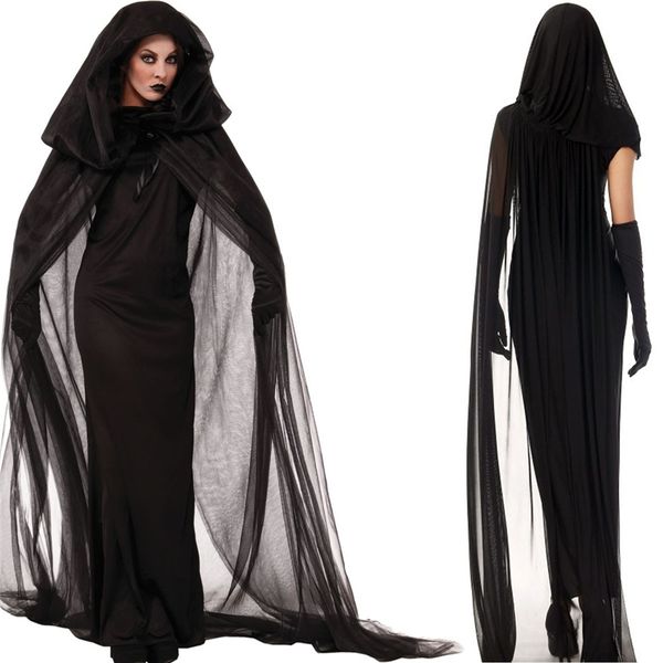 

2018 halloween costumes dress for woman vampire zombie cosplay day of the dead veil+gloves+dress medieval witch scary costume, Black;red