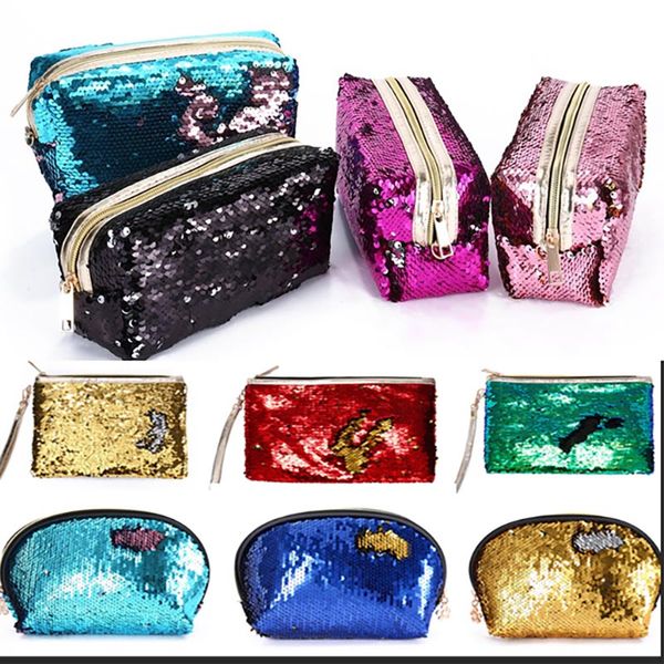 

горячий mermaid блестки карандаш сумки для студентов женщины косметические макияжа клатчи gold zipper сумка для хранения wx9-359