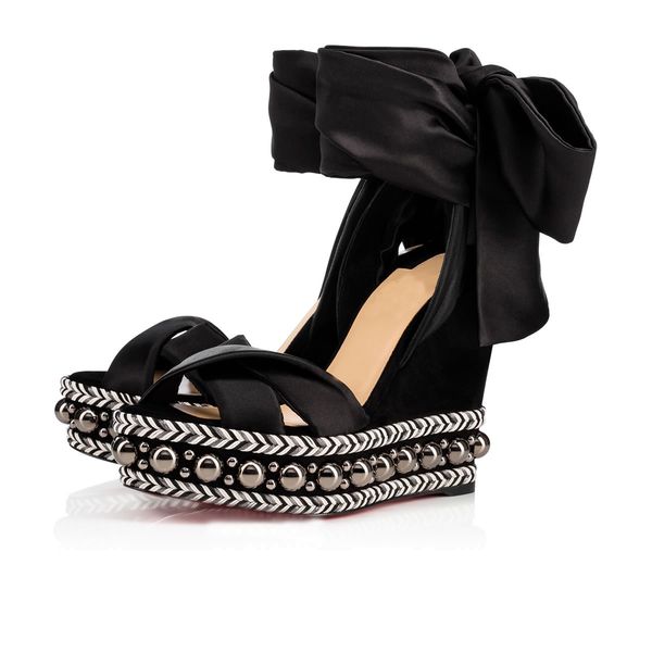 

excellent red bottom levantinana platefrom sandals wedges espadrilles woven ankle strap women wedge ladies gladiator sandals eu35-42, Black
