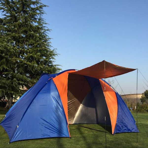 

4-6 person one hall two bedroom double layer ultralarge windproof waterproof uv protection camping tent large gazebo sun shelter