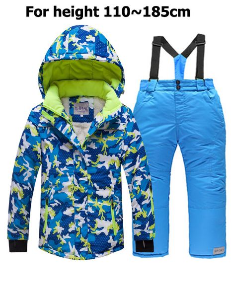 

4~20t teenage winter children waterproof ski suit youth jacket snowsuit girls outdoor clothes boy clothing set outwear snow, Blue;gray