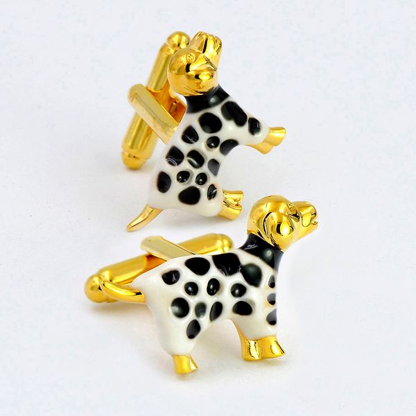 Acheter Mens Homme Délice Boutons De Manchette Chien Tacheté Noir Et Blanc Drôle Mignon Chiot Plaqué Or Animal Gemelos Boutons De Manchette Pour