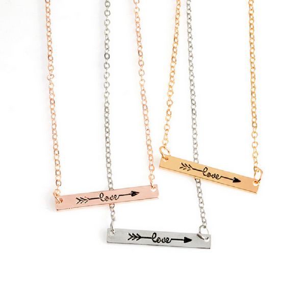 Personality Fashion Rose Gold Gold Silver Bar Arrow Shape Love Rectangular  Alloy Necklace Female Fashion Jewelry Gift