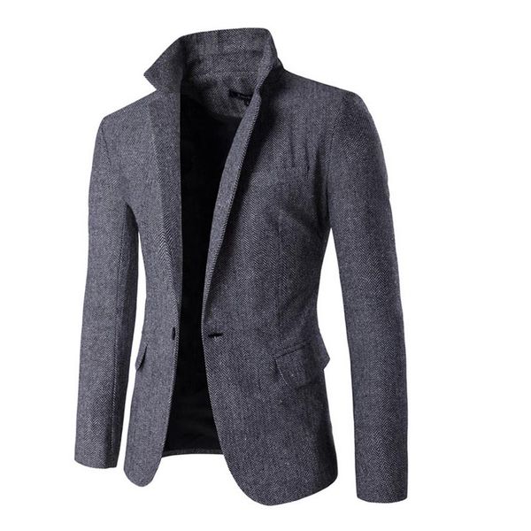 

2018 autumn winter fashion men suit coat herringbone fabric casual one buckle business gentleman dress jacket, White;black