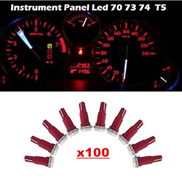

100pcs red 12v car t5 5050 smd interior led light bulbs lamp 74 17 18 37 70 73 dashboard gauge cluster wedge instrument panel bulbs light