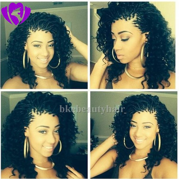 

fast Stock shipping Shot curly wig Black Color Micro Box Braided Wigs Synthetic lace front Wigs for africa american women, Ombre brown color