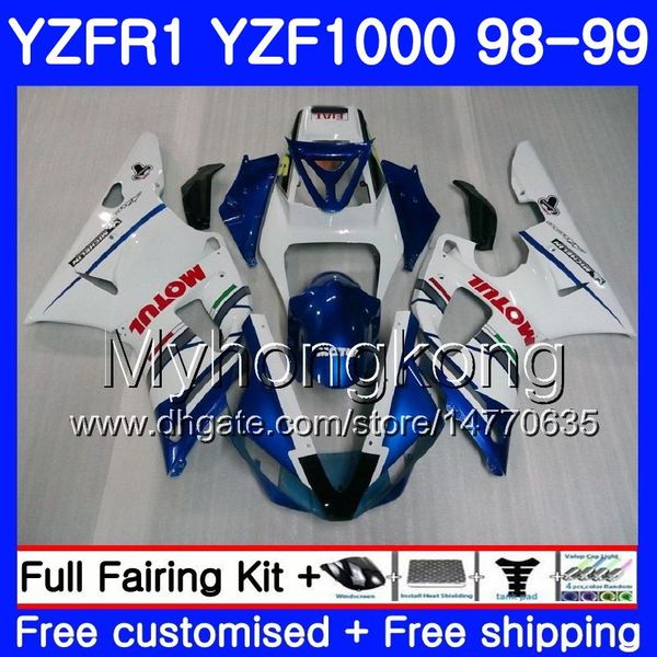 Carroçaria branco azul brilhante Para YAMAHA YZF R 1 YZF 1000 YZF1000 YZFR1 98 99 Armação 235HM.2 YZF-1000 YZF-R1 98 99 Corpo YZF R1 1998 1999 Carenagem