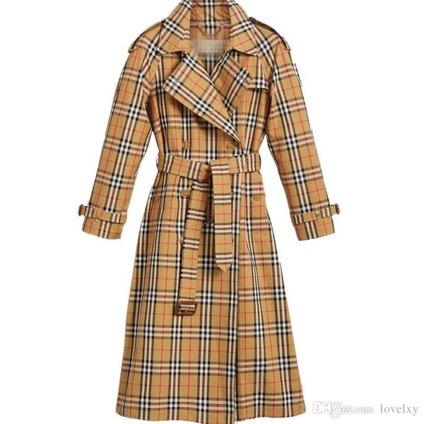 

women's windbreaker plaid double-breasted belt in the long coat slim british style temperament spring and autumn shirt, Tan;black