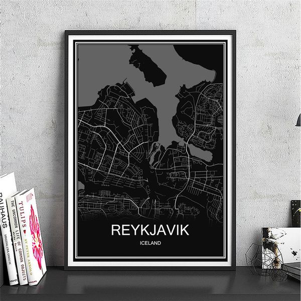 

iceland reykjavik oil painting abstract print picture modern city poster canvas coated paper cafe decor living room