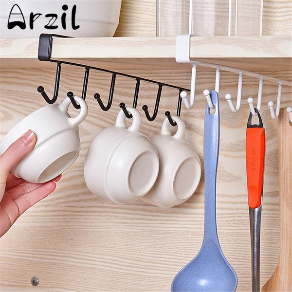 2019 Kitchen Cabinet Under Shelf 6 Hooks Cup Holder Iron Hanging